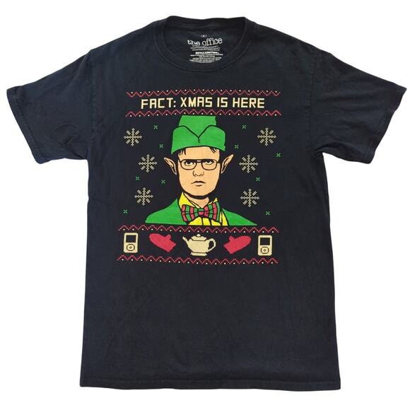 Mens Office Fact Xmas Is Here Dwight Elf Black Graphic Tee Small Christmas Shirt - Picture 1 of 4